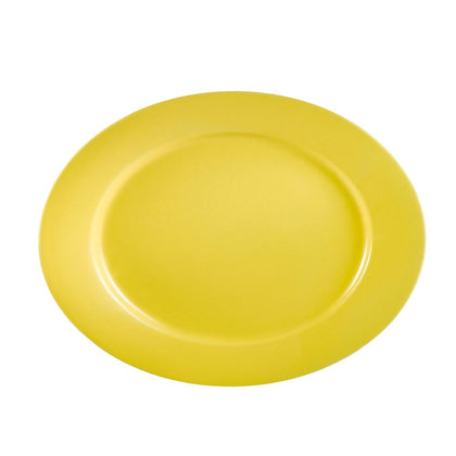 12.5-inch R.E. Yellow serving platter, durable and stylish, chip-resistant, dishwasher-safe, perfect for appetizers, entrees, and desserts for home, restaurant, and catering use.