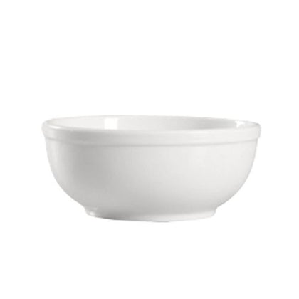 12.5oz round porcelain nappie bowl, 5.63-inch bone white dish for soup, cereal, salads & sides. Durable, microwave, oven, and dishwasher safe. Ideal for home, restaurants, and catering services.