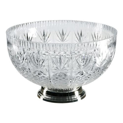 12QT Punch Bowl with a sleek chrome base. Durable, crystal-clear design perfect for serving punch, salads, or desserts at weddings, parties, catering events, or special gatherings. Stylish and functional.