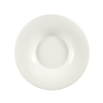 12 1/4-inch wide rim coupe plate – oversized plate for large entrées or shared dishes; chip-resistant, microwave and dishwasher safe; modern rimmed design for premium presentation.