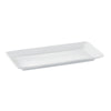 12-inch long deep rectangular platter, white serving dish, modern dinnerware, chip-resistant, microwave-safe, dishwasher-safe, perfect for appetizers, sushi, grilled vegetables, and elegant food presentation.