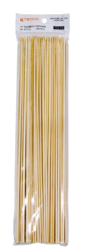 Pack of 100, 12-inch bamboo skewers, perfect for grilling, kebabs, and large appetizers.