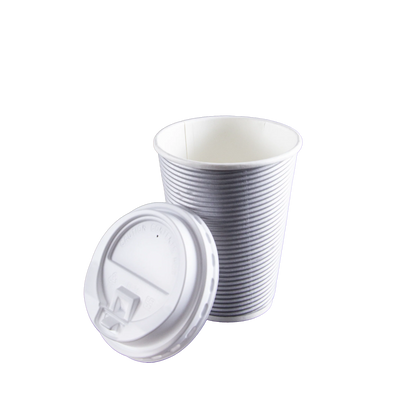 12oz Ripple Hot Cup with Lid, stylish and insulated disposable coffee cups available in silver, maroon, tan, and black. Perfect for hot beverages at cafes, offices, events, or on the go.