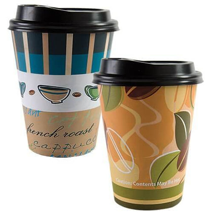 12oz Hot/Cold Cups with Lid featuring a stylish design. Ideal for coffee, tea, soda, and juice. Durable, spill-resistant, and great for home, office, cafes, and events.