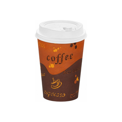 12oz Brown Disposable Coffee Hot Paper Cups with White Dome Lids