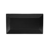13-inch rectangular black platter, durable ceramic serveware, sleek black glaze, modern dish, microwave and dishwasher safe, stylish tableware for appetizers, main courses, and desserts.