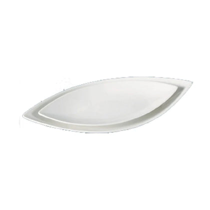 This dinner plate features a distinctive leaf shape that enhances presentation aesthetics. Made from durable porcelain with a bone white finish, this plate is microwave, dishwasher, and oven safe, ensuring efficient kitchen operations in institutional kitchens, catering stations, and compact restaurant settings. Its technical design offers reliable use for mid-range workflows requiring consistent presentation and easy maintenance, making it a practical choice for commercial foodservice applications.