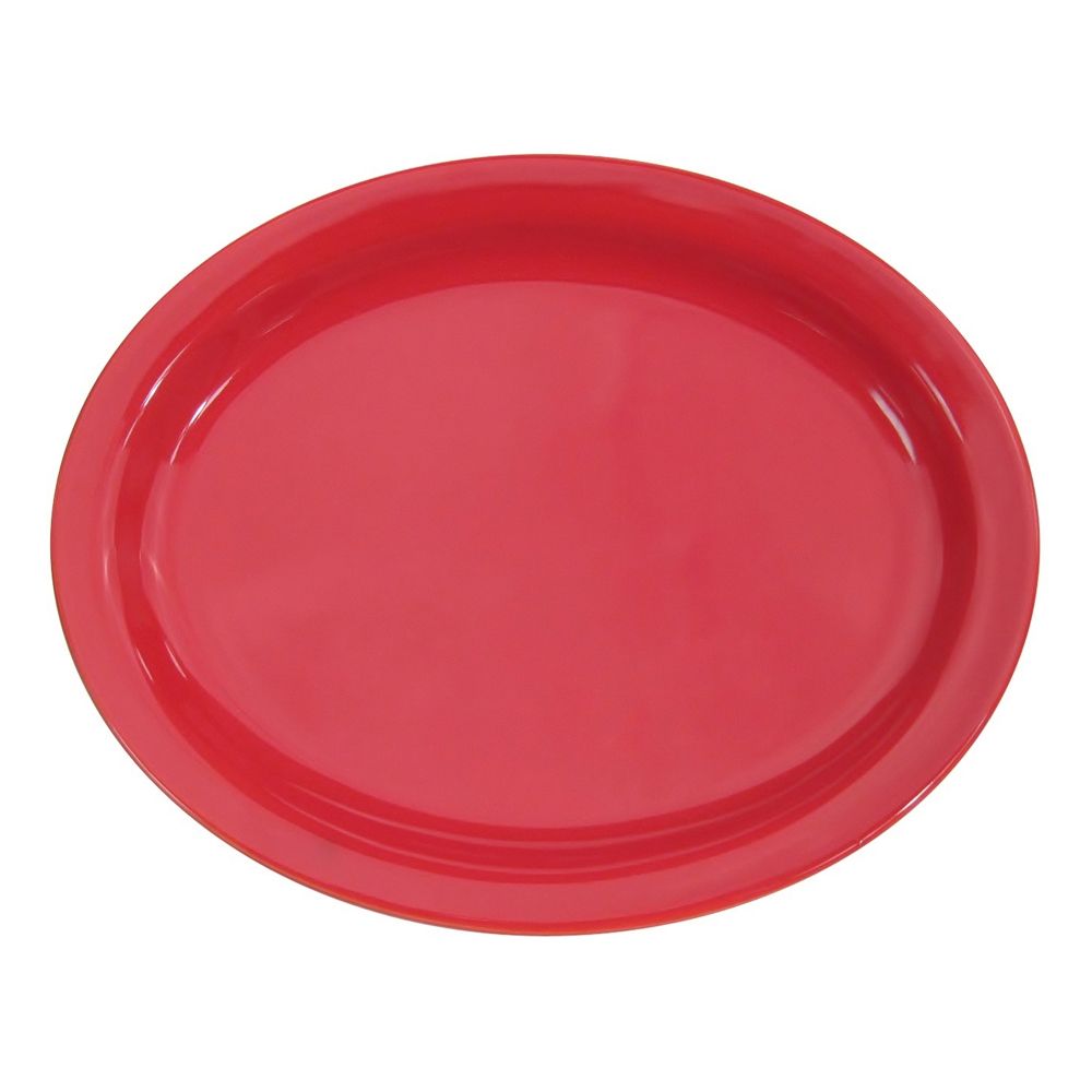 13.25” N.R. Red oval platter, durable break-resistant serving dish for appetizers, entrées, sides, microwave-safe, dishwasher-safe, modern tableware for restaurants, catering, and home use.