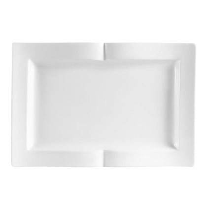 13.5-inch rectangular book platter with a sleek, durable ceramic design. Ideal for serving appetizers, entrées, and gourmet dishes in homes, restaurants, and catering events.