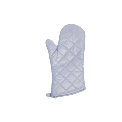13‑inch oven mitt with silicone‑coated palm and quilted cotton interior, heat resistant to 500 °F, non‑slip grip, ambidextrous and machine‑washable; ideal for professional and home kitchen use.