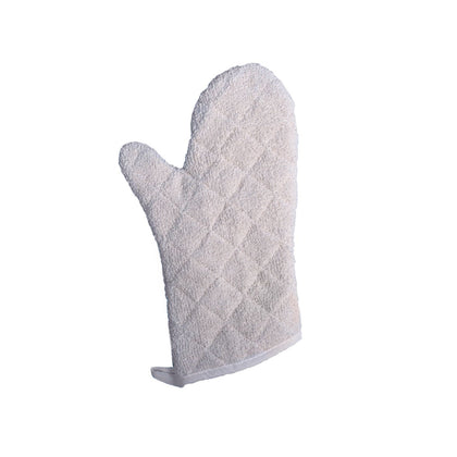 13‑inch terry oven mitt with silicone lining, heat resistant up to 500 °F, non‑slip grip, machine‑washable, ambidextrous design; ideal for hot cookware, commercial kitchens, and grilling tasks.