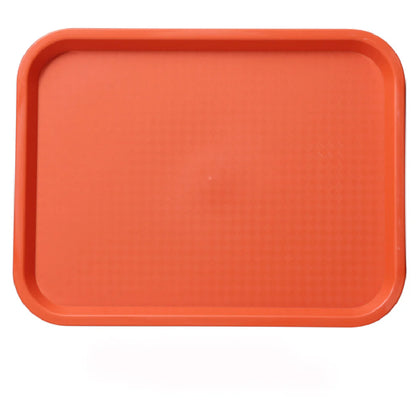 This tray has a vibrant orange finish that adds visual appeal to your service while maintaining the durability and quality expected in busy food service environments. This tray measures 14 inches long by 10 inches wide. Perfect for cafeterias, quick-service restaurants, and catering operations seeking reliable, environmentally conscious dinnerware solutions.