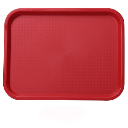 This tray has a red finish that adds visual appeal to your service while maintaining the durability and quality expected in busy food service environments. This tray measures 14 inches long by 10 inches wide. Perfect for cafeterias, quick-service restaurants, and catering operations seeking reliable, environmentally conscious dinnerware solutions.