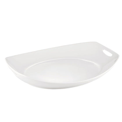 14-inch Handled Squared Oval Tray, BPA-free ceramic, scratch-resistant, shatterproof, lightweight, microwave-safe, dishwasher-safe, modern design, perfect for serving food, drinks, and desserts.