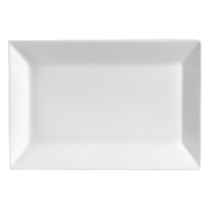 14 1/2-inch rectangular platter, durable plastic serving tray, modern dinnerware, scratch-resistant, stain-resistant, perfect for appetizers, entrees, buffets, catering, restaurants, and home dining.