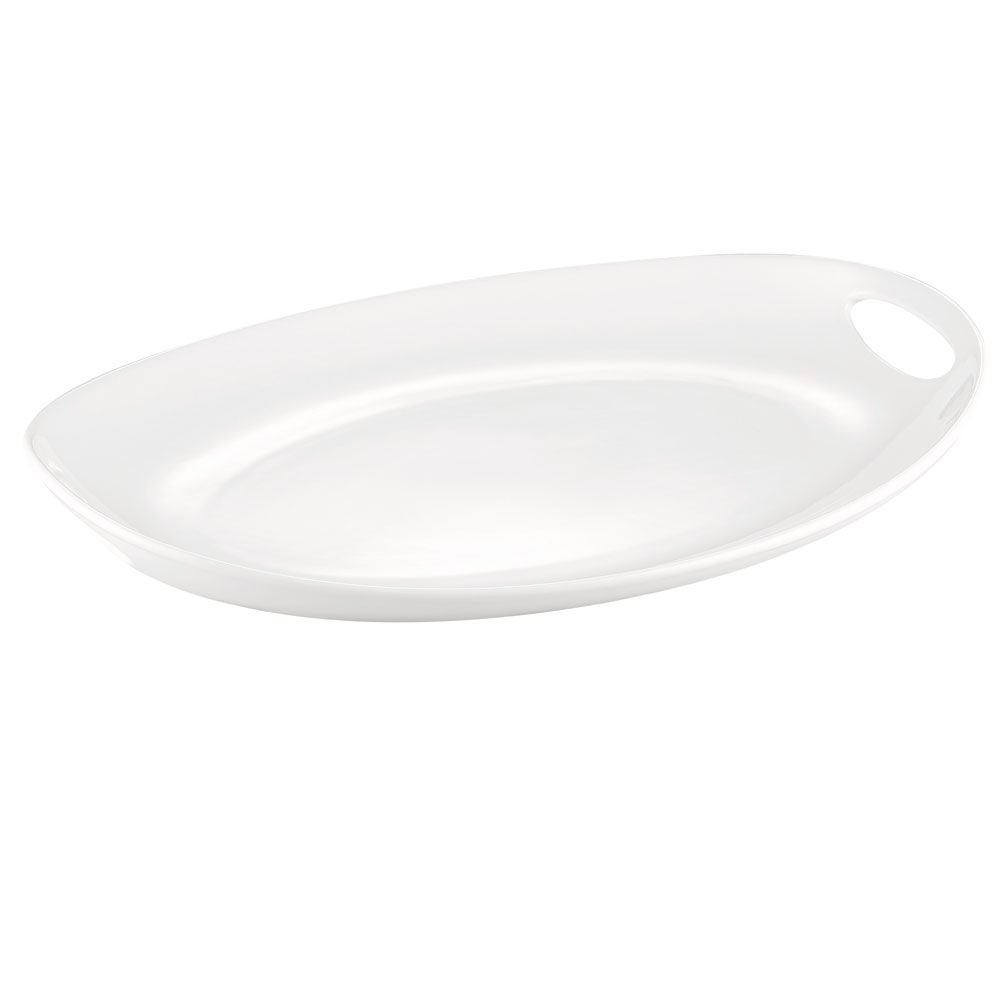 14 3/8-inch handled deep oval tray, durable serving dish with handles, chip-resistant platter, large oval serving tray, elegant deep serving platter, easy-to-clean glazed dish, restaurant-quality tray.