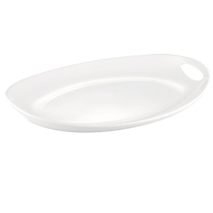 14 3/8-inch handled deep oval tray, durable serving dish with handles, chip-resistant platter, large oval serving tray, elegant deep serving platter, easy-to-clean glazed dish, restaurant-quality tray.