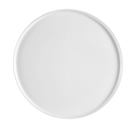 14-inch pizza plate coupe with edge, white pizza dish, modern dinnerware, chip-resistant, microwave-safe, dishwasher-safe, perfect for serving pizzas, flatbreads, and pasta dishes in style.