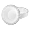 Pebbled Premium Silver Bowls in 14oz and 5oz sizes. Durable, reusable, and elegant dinnerware with a silver finish and pebbled texture. Perfect for soups, salads, desserts, and catering events.