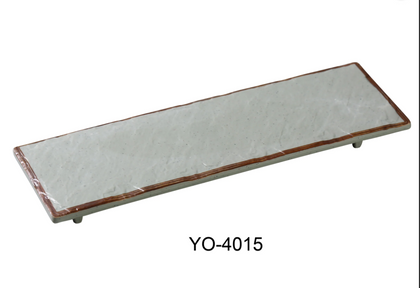 Elevate your restaurant presentation with the EcoQuality Rectangular Display Plate featuring a sturdy foot for stability. Crafted from durable, eco-friendly melamine, it offers long-lasting use while supporting sustainable choices. The matte green tea finish with highlighted brown edges adds a sophisticated, natural touch that enhances any table setting. Perfect for showcasing your dishes with style and reliability.