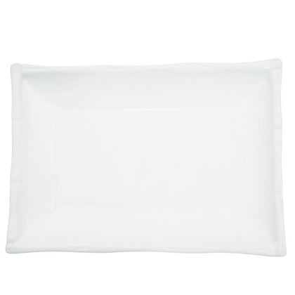 15.5-inch rectangular ceramic platter with a sleek, scratch-resistant finish, perfect for serving main courses, seafood, appetizers, and buffet displays in restaurants, catering, and home dining.