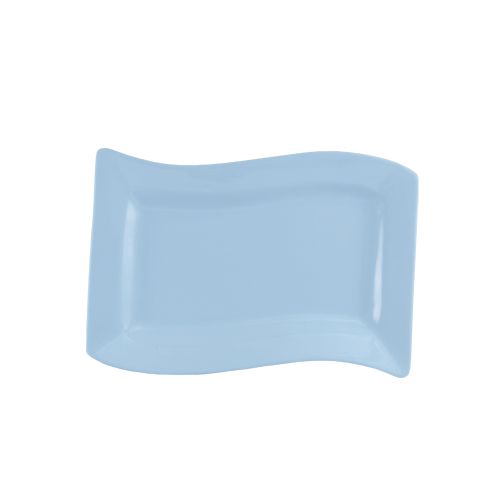 15.5-inch blue rectangular serving platter, break-resistant and microwave-safe; ideal for entrees, sushi, or appetizers in restaurants, catering, or modern home dining with bold color.