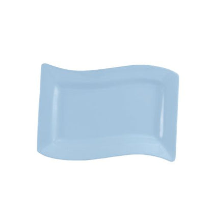 15.5-inch blue rectangular serving platter, break-resistant and microwave-safe; ideal for entrees, sushi, or appetizers in restaurants, catering, or modern home dining with bold color.