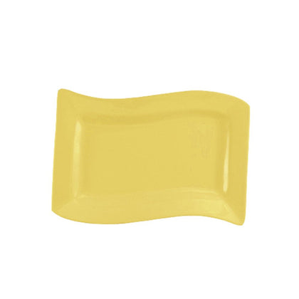15.5-inch yellow rectangular platter, break-resistant and microwave-safe; ideal for stylish food presentation in restaurants, catering, or home dining with bright, modern appeal.
