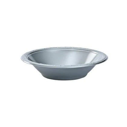 15oz silver plastic bowls, durable and disposable. Ideal for serving soups, salads, desserts, or snacks at weddings, parties, or formal events. Sleek silver design adds elegance and ensures easy cleanup.