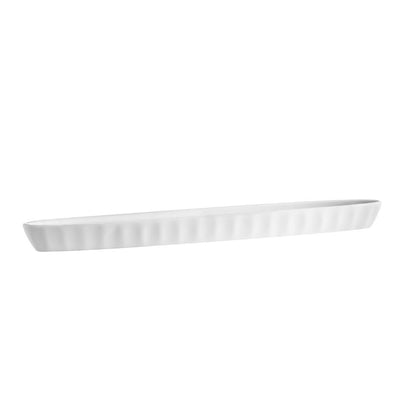 16” Olive Boat – Elegant ceramic serving dish for olives, pickles, nuts, and appetizers. Long, narrow design for sleek presentation. Dishwasher, oven, and microwave-safe for easy use.