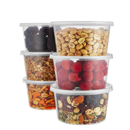 16oz Deli Container with Lid, durable disposable food containers for soups, salads, deli items, and sauces. Leak-resistant and clear plastic for secure, fresh storage and easy visibility.