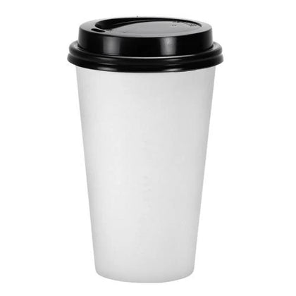 16oz White Hot Cup with Lid, premium disposable coffee cups for hot beverages. Ideal for cafes, offices, events, and on-the-go use. Clean, professional white design with a secure lid to prevent spills.