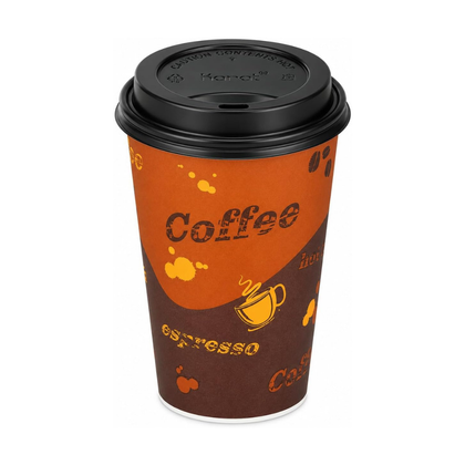 16oz Disposable Coffee Hot Paper Cups with Black Sipper Dome Lids