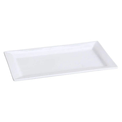 This versatile serving plate features a sleek rectangular shape with delicate lines, providing a sophisticated and distinctive presentation for your culinary creations. This plate is ideal for showcasing individual appetizers, small side dishes, or desserts in restaurants, cafes, and home dining. Made from durable, high-quality porcelain in a sophisticated bone white, this plate is designed for both versatility and long-lasting performance.