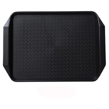 This melamine tray features integrated handles for easy transport and handling. Built for durability and daily use, it is dishwasher safe and resistant to common wear, making it suitable for busy restaurants, cafeterias, and catering environments requiring reliable service ware that maintains presentation quality over time. High quality affordable restaurant dinnerware.