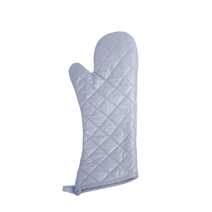 17‑inch cotton oven mitt with silicone‑coated grip and quilted interior, heat resistant to 500 °F, non‑slip, ambidextrous, machine‑washable; ideal for kitchens, bakeries, and grilling tasks.