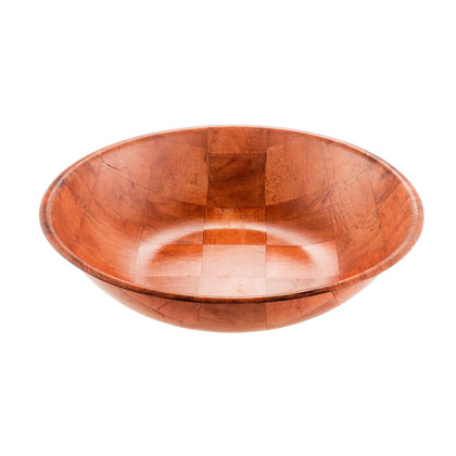 18-inch woven wood bowl with natural woodgrain finish for large salads, fruits, or buffets; durable, break-resistant, lightweight, and stackable; ideal for catering; packed 12 per case.