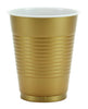 18oz gold plastic cups with a sleek design. Durable and disposable, perfect for serving water, soda, or cocktails at weddings, parties, or upscale events. Stylish and convenient for any occasion.