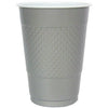 18oz silver plastic cups with a sleek design. Durable and disposable, perfect for serving water, soda, or cocktails at parties, weddings, or events. Add style and convenience to any occasion with these cups.