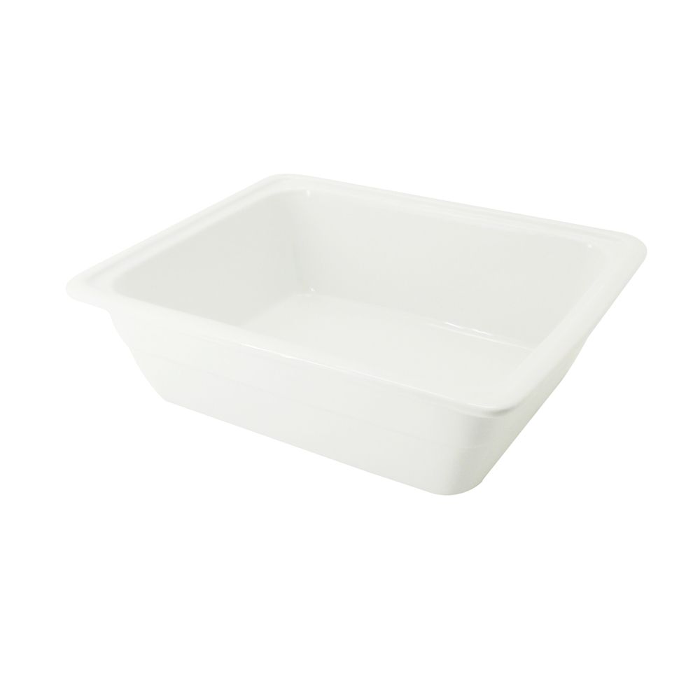 1/2 GN deep pan 12 3/4 inches, porcelain gastronorm pan for commercial kitchens, catering, buffets. Oven-safe, microwave-safe, dishwasher-safe, heat-resistant, durable, and food-safe.