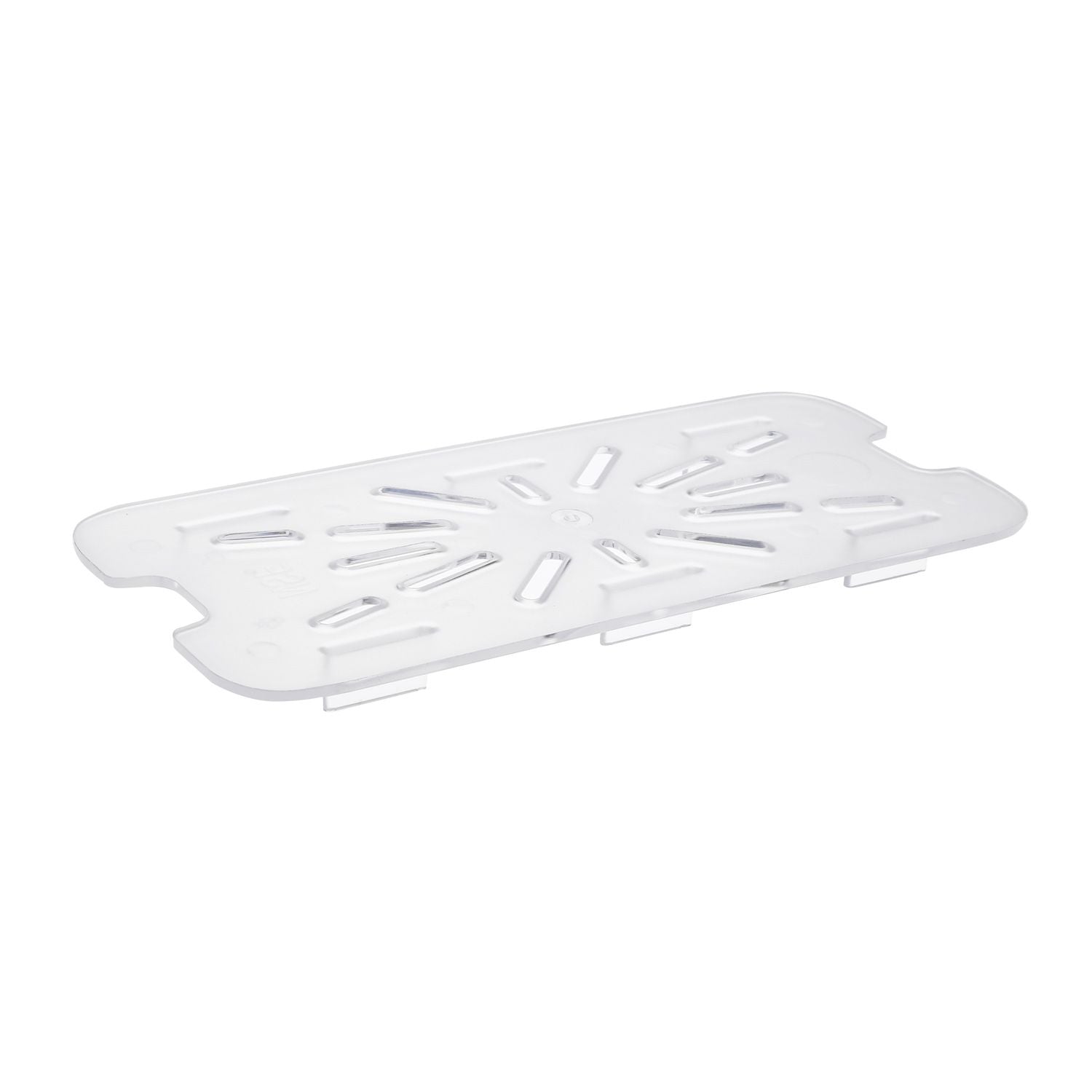 1/3 size durable polycarbonate drain shelf for PC food pans, easy to clean, supports proper drainage to keep food fresh, ideal for commercial kitchens, catering setups, and buffet service stations.