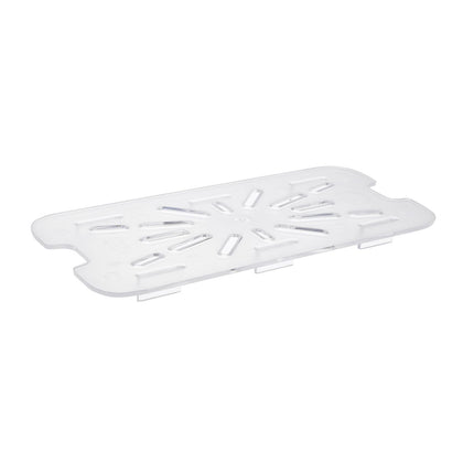 1/3 size durable polycarbonate drain shelf for PC food pans, easy to clean, supports proper drainage to keep food fresh, ideal for commercial kitchens, catering setups, and buffet service stations.