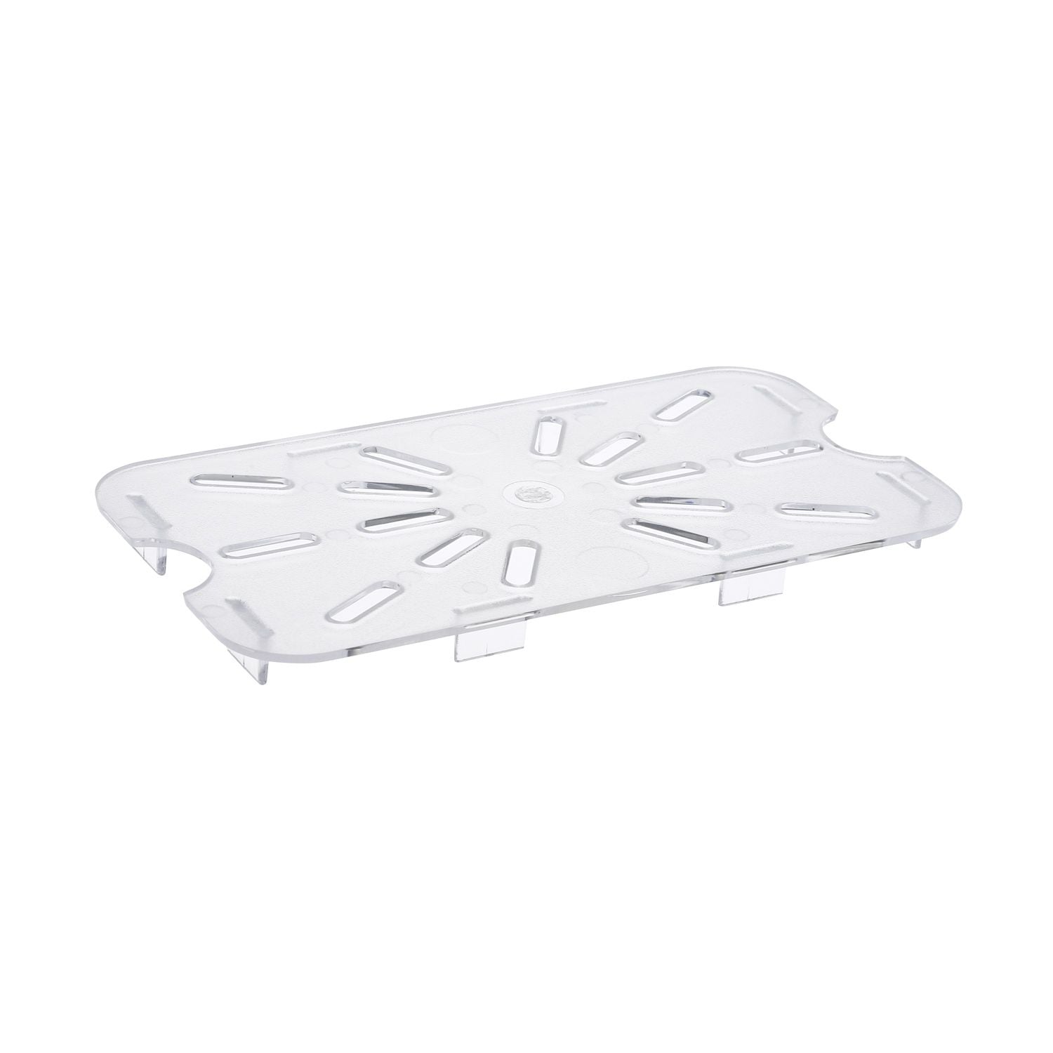 1/4 size durable polycarbonate drain shelf for PC food pans, easy to clean, supports efficient drainage to keep food fresh, ideal for commercial kitchens, catering, and buffet lines.