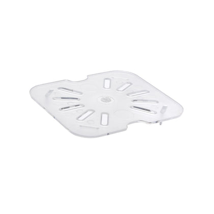 1/6 size durable polycarbonate drain shelf for PC food pans, easy to clean, supports efficient drainage to maintain food freshness, perfect for commercial kitchens, catering, and buffet setups.