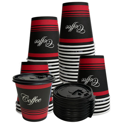 Design Disposable Paper Coffee Cups with Black Flat Lids (10oz, 12oz, 16oz, 20oz)