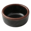 Sauce Dish is made from high-quality melamine, this server is both durable and lightweight. Its round shape and break-resistant nature make it suitable for frequent use in commercial dining environments. The black color with a speckled finish and brown rim adds a sophisticated touch to the presentation of sauces and condiments. Elevate your dining experience with these high quality affordable restaurant dinnerware.