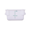 2-quart square food storage container made of BPA-free white polypropylene, stackable, leak-resistant, with measurement markings, freezer and dishwasher safe, packed 24 per pack for kitchen use.