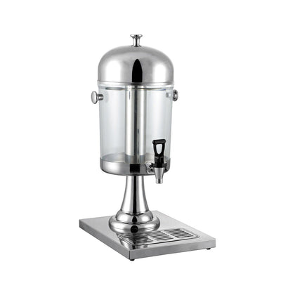2.2-gallon beverage dispenser with stainless steel body and polycarbonate ice core. Keeps drinks cold without dilution. Includes spigot and silver finish for stylish beverage service.
