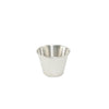 2.5oz stainless steel sauce cup with polished finish—durable, rust-resistant, and ideal for sauces or condiments in restaurants and catering. Easy to clean. Packed 48 dozen per case