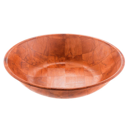 20-inch woven wood bowl with natural finish, perfect for serving large salads, fruit, or buffet displays; durable, break-resistant, lightweight, stackable; ideal for events; packed 12 per case.